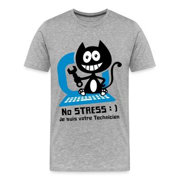 Chat technicien informatique, humour de chat ! - T-shirt bio Premium Homme - gris chiné - Devant - Damien (186cm)