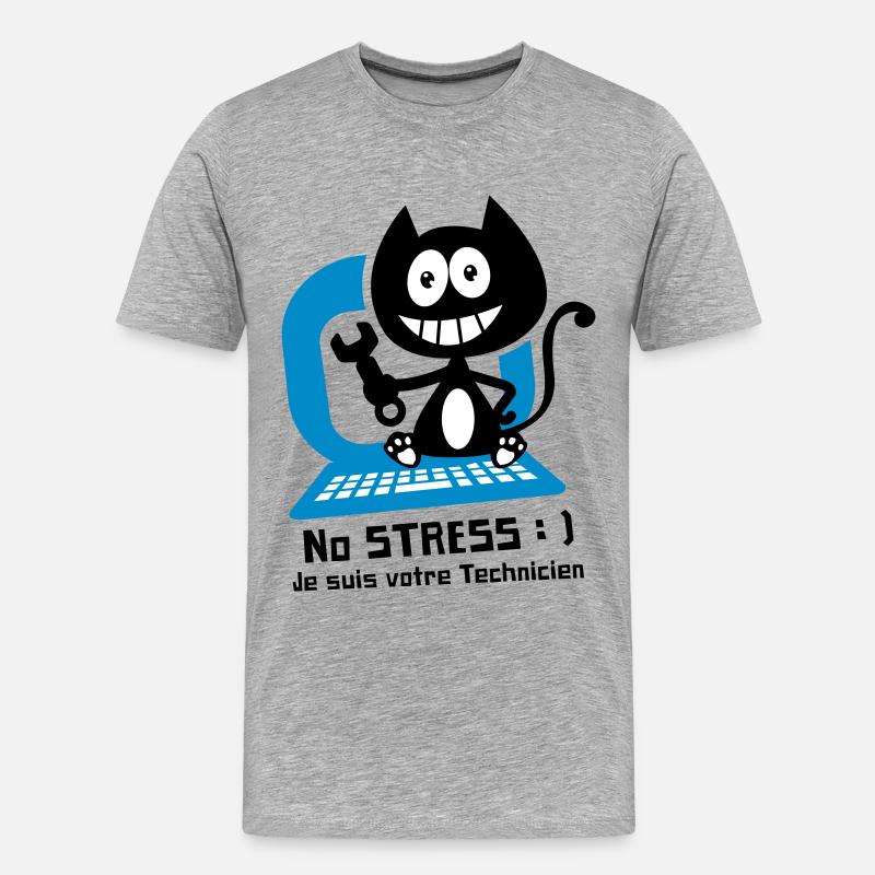 Chat technicien informatique, humour de chat ! - T-shirt bio Premium Homme - gris chiné