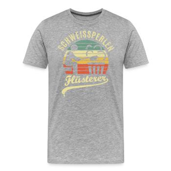Schweißperlen - Sauna - Saunieren - Spruch - Männer Premium Bio T-Shirt - Grau meliert - Vorne - Damien (186cm)