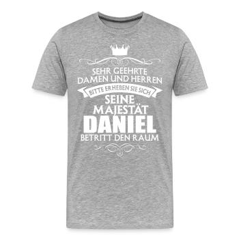 DANIEL - Majestät - Männer Premium Bio T-Shirt - Grau meliert - Vorne - Damien (186cm)