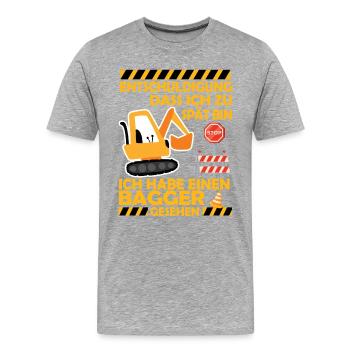 Ich habe einen Bagger gesehen Kinder Baustelle - Männer Premium Bio T-Shirt - Grau meliert - Vorne - Damien (186cm)