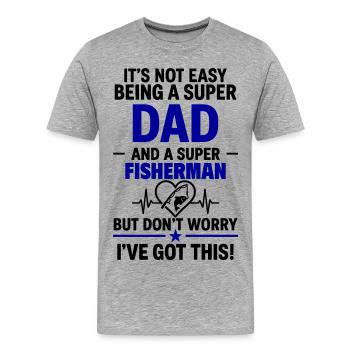 Heart + Fishing – Super Papa Angler - Men's Premium Organic T-Shirt - heather grey - Front - Damien (186cm)
