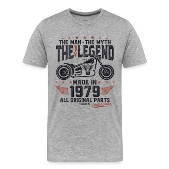 1979 Vintage homme mythe légende moto - T-shirt bio Premium Homme - gris chiné - Devant - Damien (186cm)