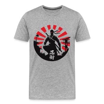 Ninjutsu - Silhouette Ninja - Guerrier de l’ombre - T-shirt bio Premium Homme - gris chiné - Devant - Damien (186cm)