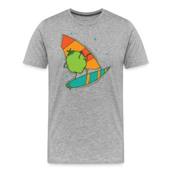 Kokosnuss beim Windsurfen exotische Frucht - Männer Premium Bio T-Shirt - Grau meliert - Vorne - Damien (186cm)