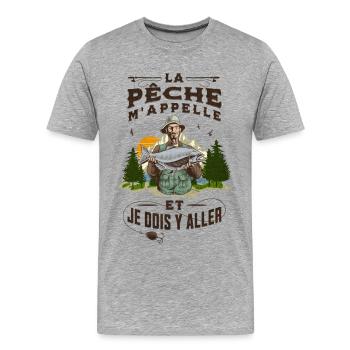 L' APPEL DE LA PÊCHE - T-shirt bio Premium Homme - gris chiné - Devant - Damien (186cm)