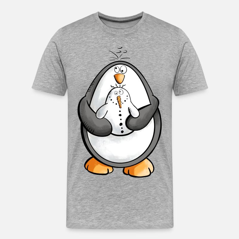 Pinguin und Schneemann sind beste Freunde - Männer Premium Bio T-Shirt - Grau meliert