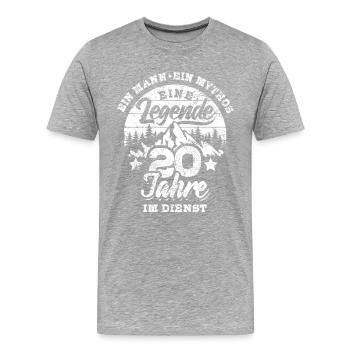 Mann, Mythos, Legende - 20 Jahre im Dienst - Männer Premium Bio T-Shirt - Grau meliert - Vorne - Damien (186cm)