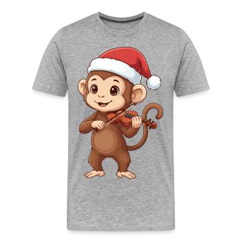 Le singe de Noël jouant de l’art du violon - T-shirt bio Premium Homme - gris chiné - Devant - Damien (186cm)