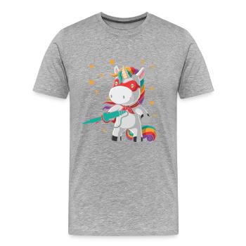 Ein Einhorn am löten - Männer Premium Bio T-Shirt - Grau meliert - Vorne - Damien (186cm)