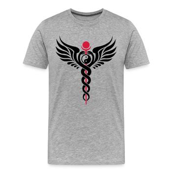 Caduceus, Yin Yang, Schlange, Flügel, Hermetik - Männer Premium Bio T-Shirt - Grau meliert - Vorne - Damien (186cm)