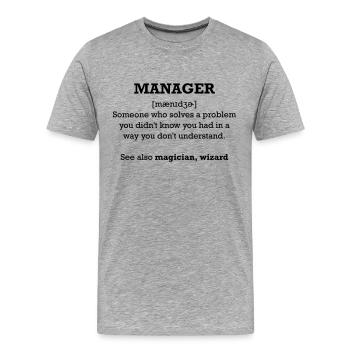 manager - wizard - T-shirt bio Premium Homme - gris chiné - Devant - Damien (186cm)