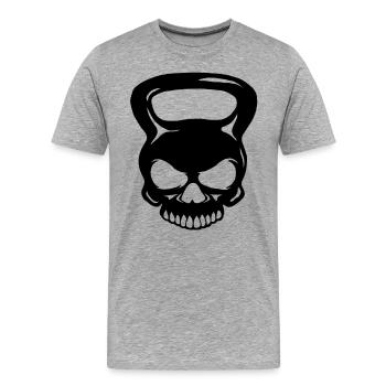 Kettlebell Skull - Totenkopf Kugelhantel - Männer Premium Bio T-Shirt - Grau meliert - Vorne - Damien (186cm)