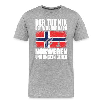 Norwegen Angelurlaub Angeltour Norwegenurlaub - Männer Premium Bio T-Shirt - Grau meliert - Vorne - Damien (186cm)