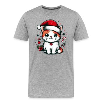 KATZE KATER HAUSTIER BESCHERUNG WEIHNACHTEN GRÜN - Männer Premium Bio T-Shirt - Grau meliert - Vorne - Damien (186cm)