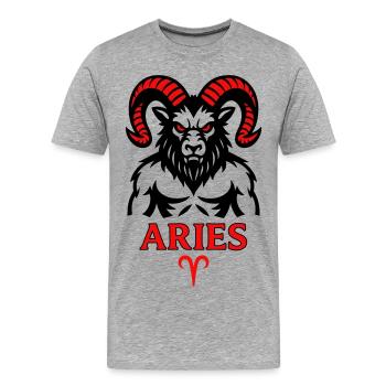 Signe du zodiaque Bélier avec symbole de cornes - T-shirt bio Premium Homme - gris chiné - Devant - Damien (186cm)