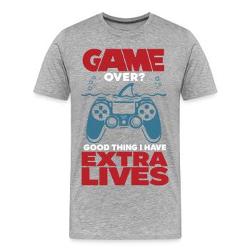 Game Over Vies Extras Gamer Spruch - T-shirt bio Premium Homme - gris chiné - Devant - Damien (186cm)