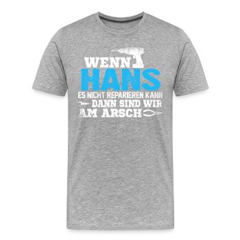 HANS - kann es reparieren - Männer Premium Bio T-Shirt - Grau meliert - Vorne - Damien (186cm)