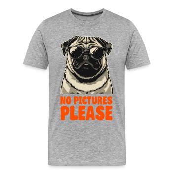 Carlin avec des lunettes de soleil - Pas de photos s’il vous plaît - Confidentialité - T-shirt bio Premium Homme - gris chiné - Devant - Damien (186cm)
