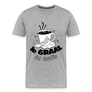 Café le graal du matin ! Humour accro au café - T-shirt bio Premium Homme - gris chiné - Devant - Damien (186cm)