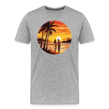 Strand Insel Meer Sonnenuntergang - Männer Premium Bio T-Shirt - Grau meliert - Vorne - Damien (186cm)