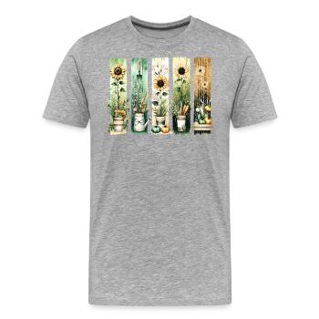 Vintage Gartenblumen Frau Pflanzgefäß - Männer Premium Bio T-Shirt - Grau meliert - Vorne - Damien (186cm)