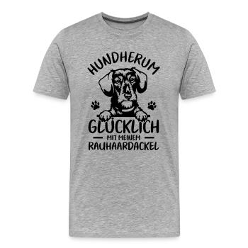 Teckel Dachshund Glücklich mit Rauhaardackel - Männer Premium Bio T-Shirt - Grau meliert - Vorne - Damien (186cm)