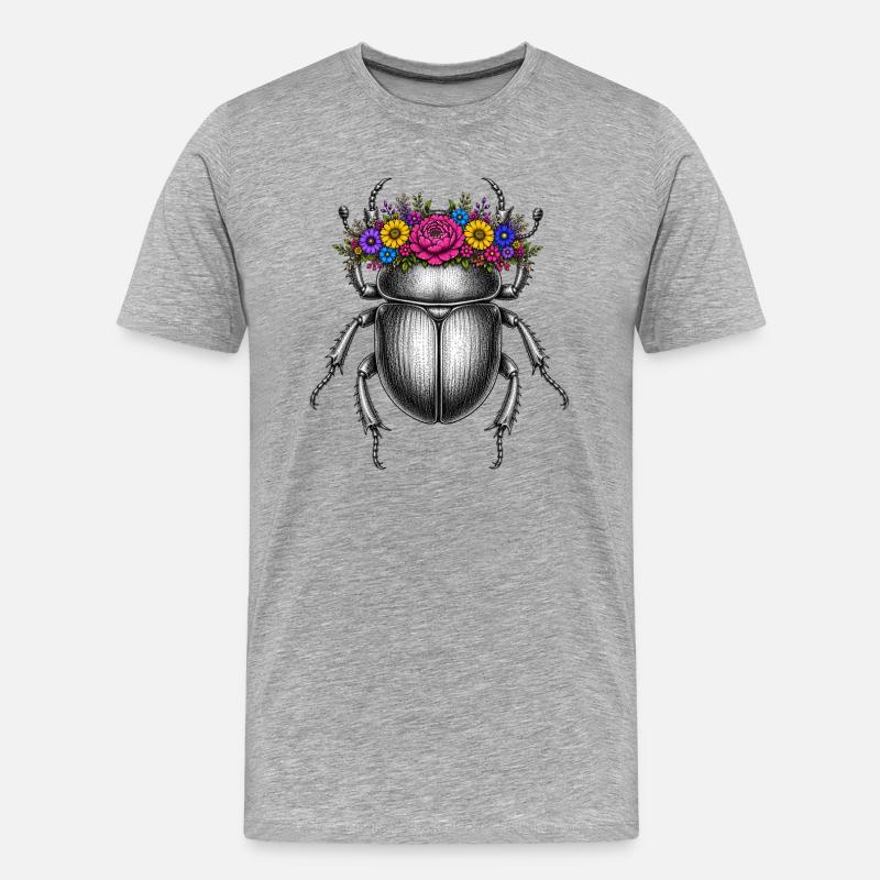 Skarabäus mit Blumenkrone - Männer Premium Bio T-Shirt - Grau meliert