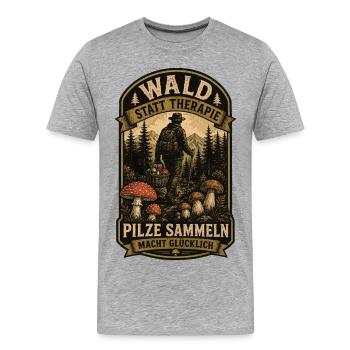 Wald Statt Therapie Pilze Shirt - Männer Premium Bio T-Shirt - Grau meliert - Vorne - Damien (186cm)