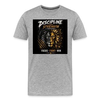 Discipline Lion Dual Strength - Men's Premium Organic T-Shirt - heather grey - Front - Damien (186cm)