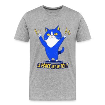 Katzenhumor, die Kraft steckt in dir! - Männer Premium Bio T-Shirt - Grau meliert - Vorne - Damien (186cm)