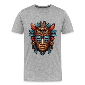 Kunstvolle geschnitzte Azteken, Maya, Inka Maske - Männer Premium Bio T-Shirt - Grau meliert - Vorne - Damien (186cm)