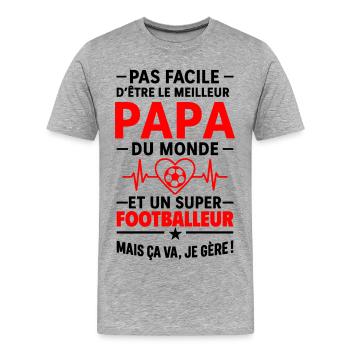 Heart + Football – Super Dad Footballer - Men's Premium Organic T-Shirt - heather grey - Front - Damien (186cm)