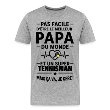Cœur + Tennis – Super Papa Tennisman - T-shirt bio Premium Homme - gris chiné - Devant - Damien (186cm)