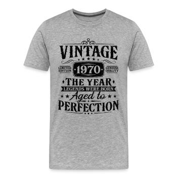 Cadeau d’anniversaire vintage des années 1970 - T-shirt bio Premium Homme - gris chiné - Devant - Damien (186cm)