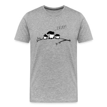 Three little tapir birds on a branch "Chirp!" - Men's Premium Organic T-Shirt - heather grey - Front - Damien (186cm)