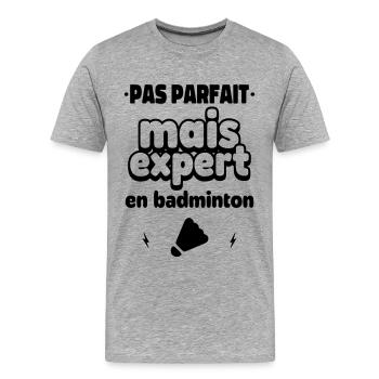 expert en badminton - T-shirt bio Premium Homme - gris chiné - Devant - Damien (186cm)