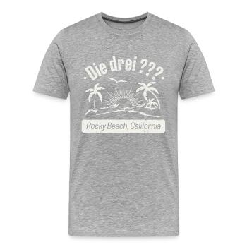 Die Drei ??? Rocky Beach Design Mit Palmen - Männer Premium Bio T-Shirt - Grau meliert - Vorne - Damien (186cm)