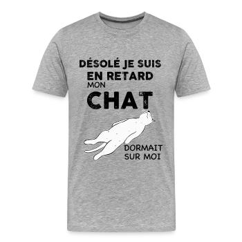 Chat Qui Dort Citation Humour Chat - T-shirt bio Premium Homme - gris chiné - Devant - Damien (186cm)