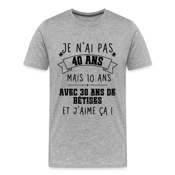 40 ans anniversaire - T-shirt bio Premium Homme - gris chiné - Devant - Damien (186cm)