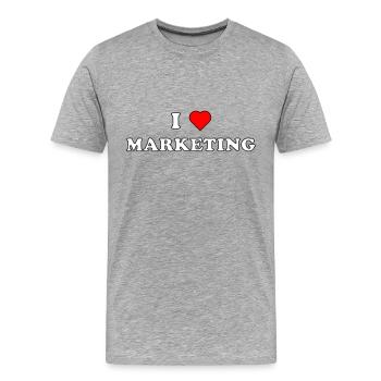 I LOVE MARKETING (weiß/schwarze Umrandung) - Männer Premium Bio T-Shirt - Grau meliert - Vorne - Damien (186cm)