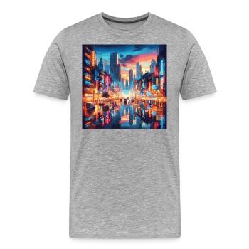 Neo Tokyo bei Nacht Metropole Japan Großstadt - Männer Premium Bio T-Shirt - Grau meliert - Vorne - Damien (186cm)