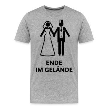 Ende Im Gelände (Polterabend, Hochzeit, Brautpaar) - Männer Premium Bio T-Shirt - Grau meliert - Vorne - Damien (186cm)