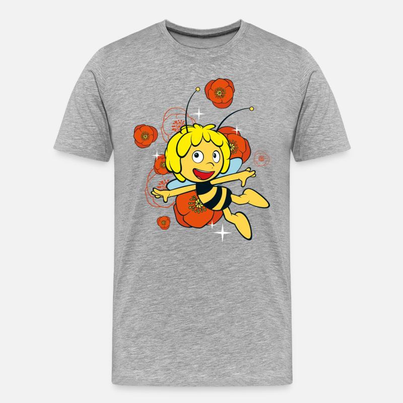 Biene Maja mit Mohn - Männer Premium Bio T-Shirt - Grau meliert