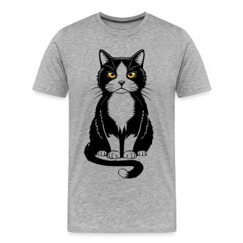 Image d’un chat noir assis - T-shirt bio Premium Homme - gris chiné - Devant - Damien (186cm)