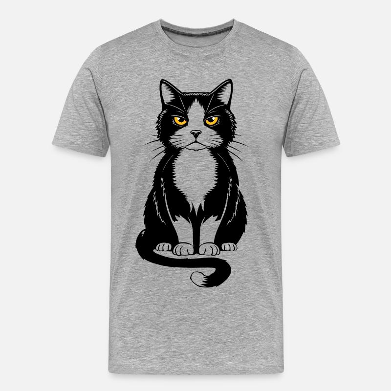 Bild einer sitzenden schwarzen Katze - Männer Premium Bio T-Shirt - Grau meliert
