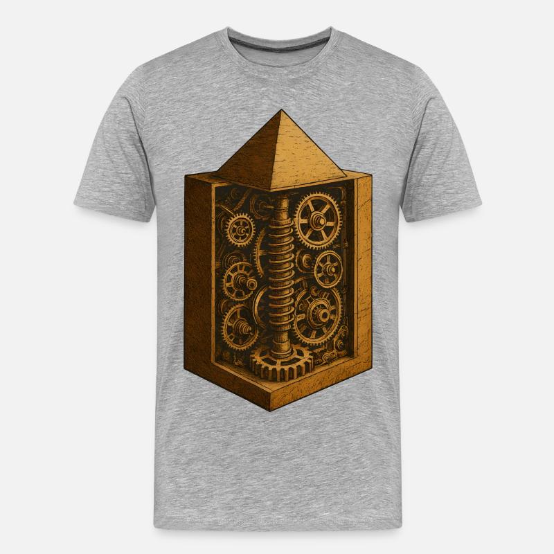Pyramide von Chephren | Antike Getriebemechanik-Kunst - Männer Premium Bio T-Shirt - Grau meliert