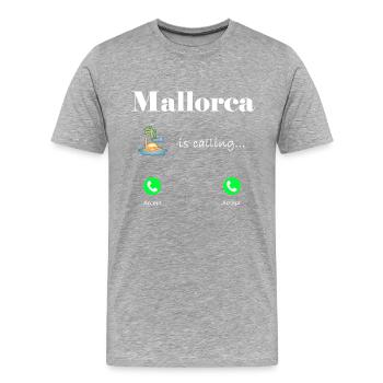 Mallorca is calling, Lustiges Geschenkidee Palme - Männer Premium Bio T-Shirt - Grau meliert - Vorne - Damien (186cm)