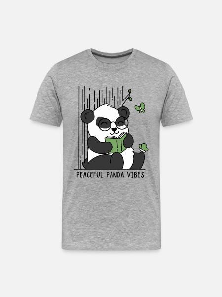 Friedliche Panda-Vibes - Männer Premium Bio T-Shirt - Grau meliert