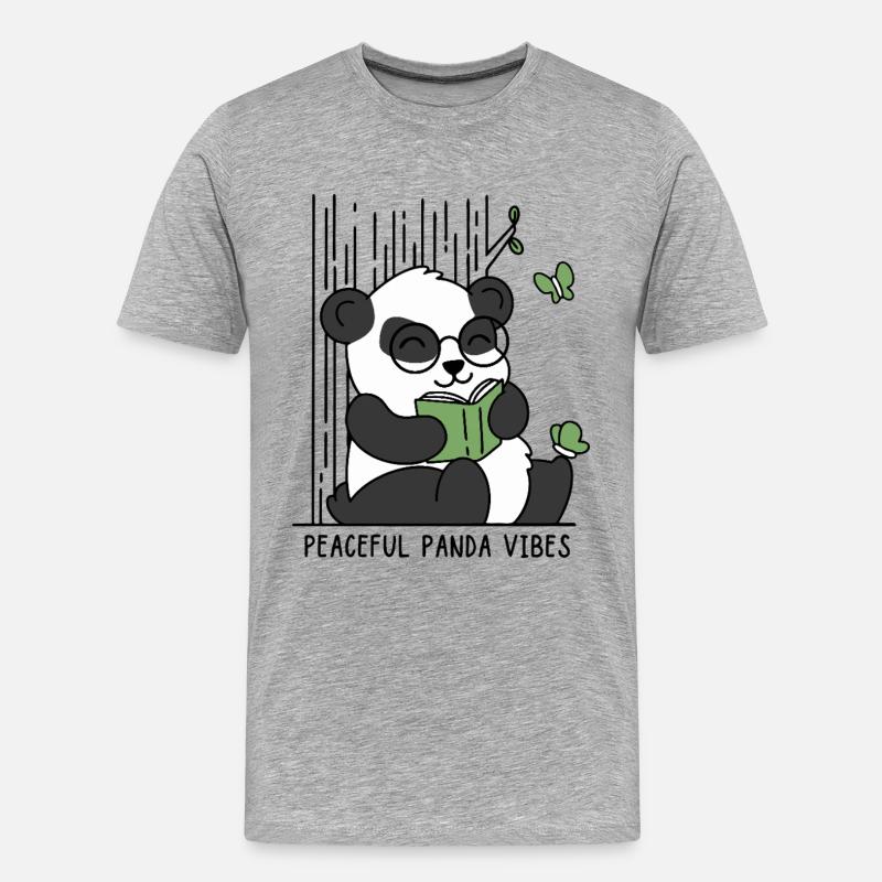 Friedliche Panda-Vibes - Männer Premium Bio T-Shirt - Grau meliert